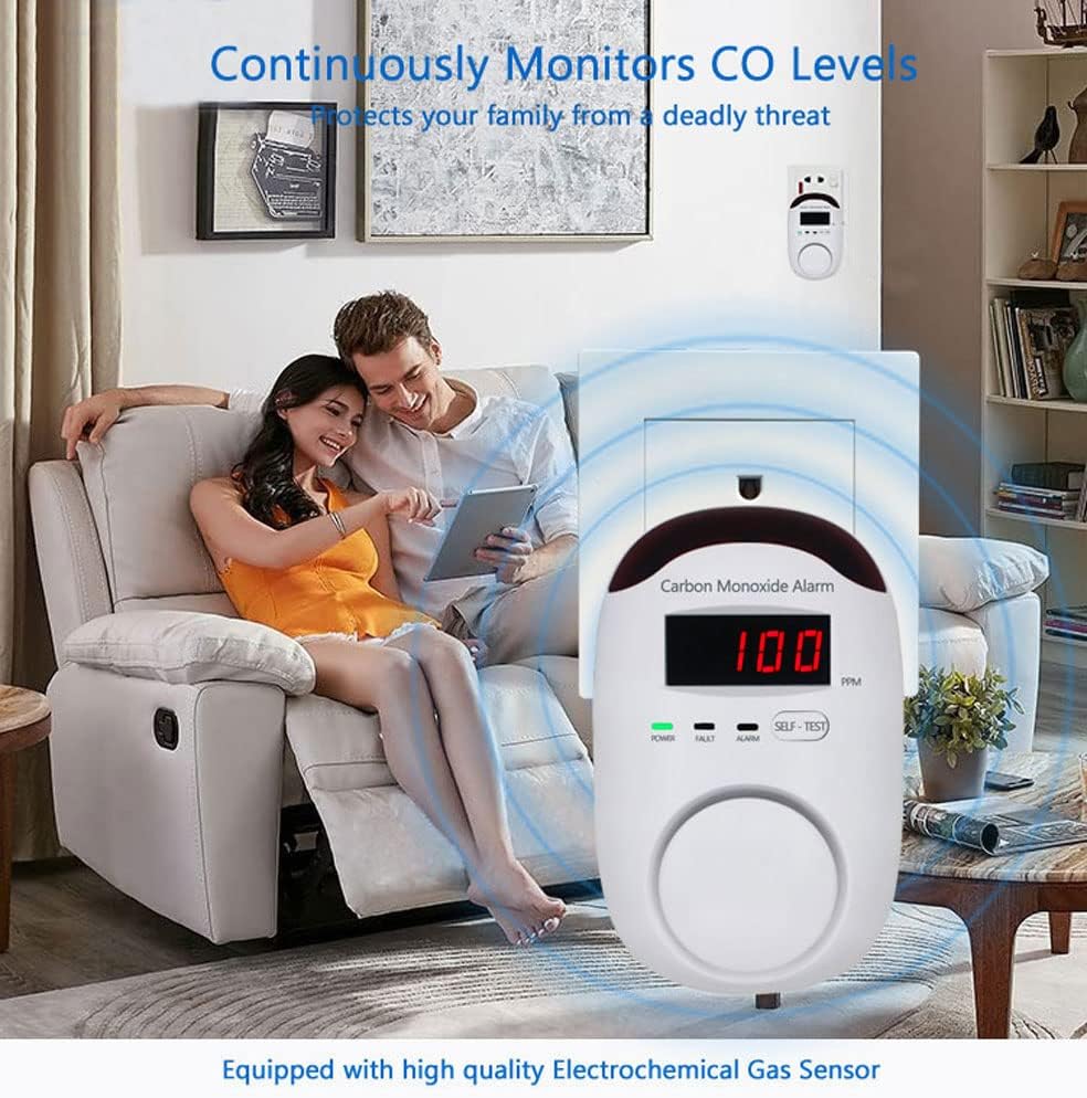 Plug-in Type Carbon Monoxide Alarm, CO Detector Monitor with LED Digital Display and Voice Alert for Home/Kitchen -1 Pack