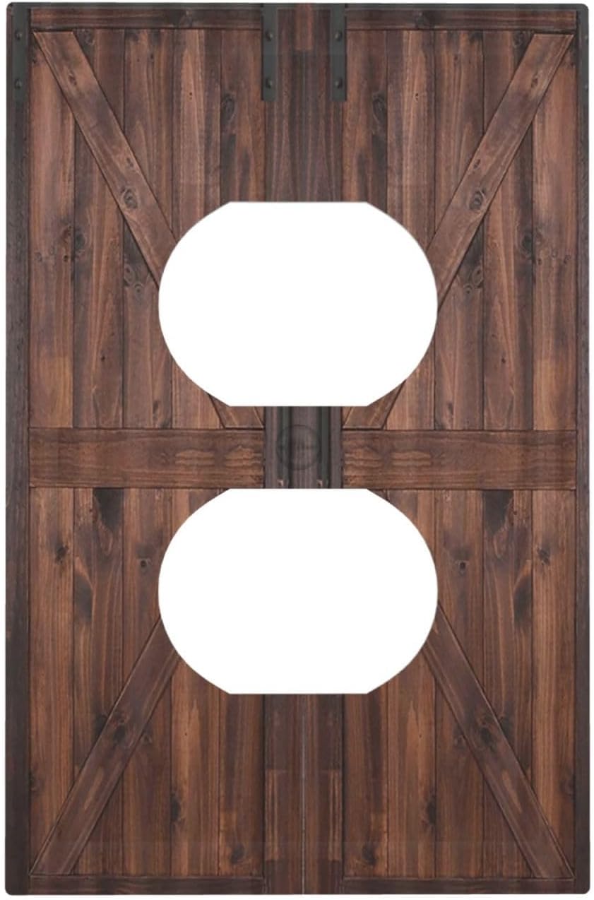 Decorative Outlet Covers Vintage Brown Farmhouse Barn Door 1 Gang Duplex Light Switch Cover Plate Unique Wall Plates for Electrical Outlets Switch Plate Covers for Bedroom Home Decor