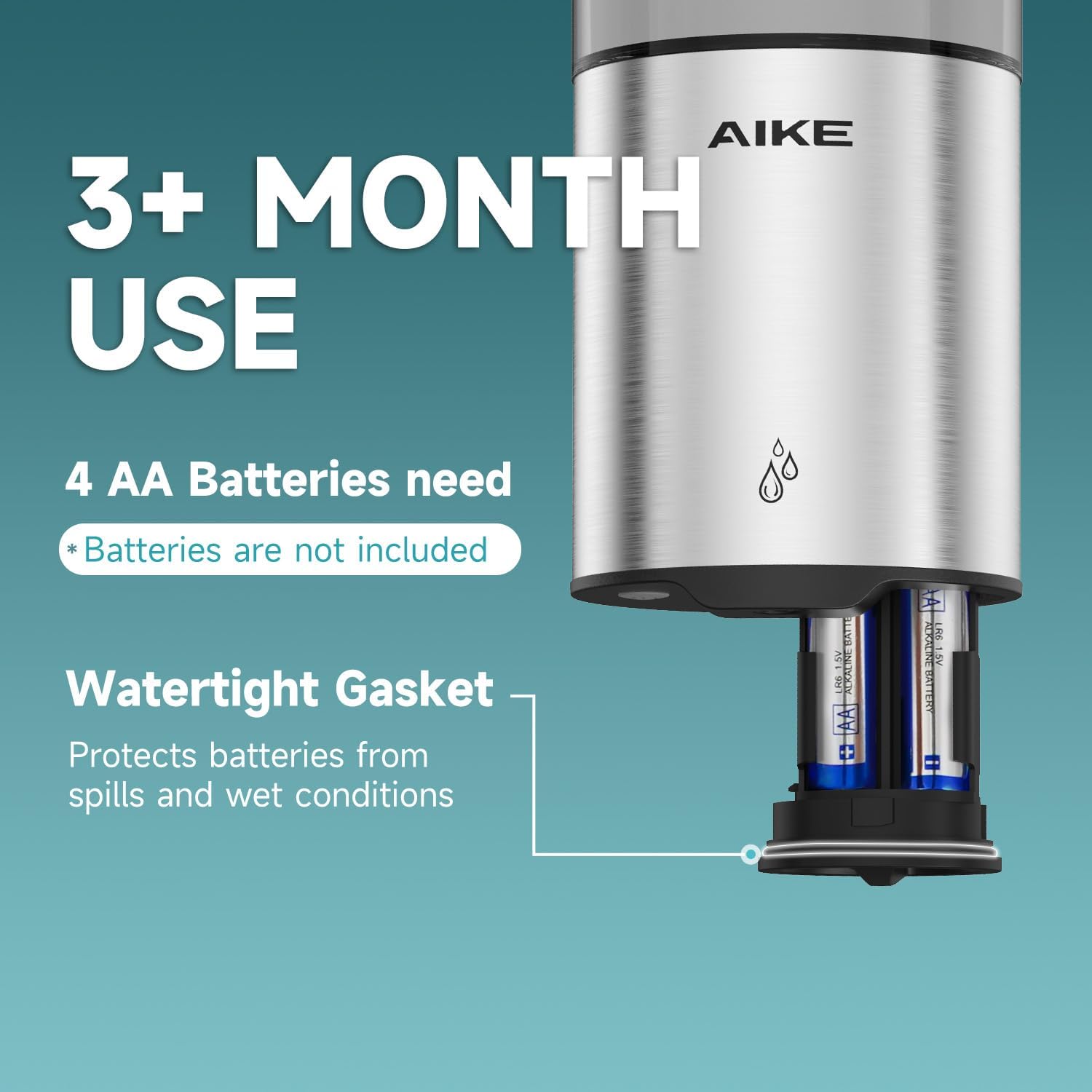 AIKE Automatic Wall Mount Liquid Soap Dispenser for Home and Commercial Bathroom 13.5oz IPX7 Waterproof,Brushed Stainless Steel