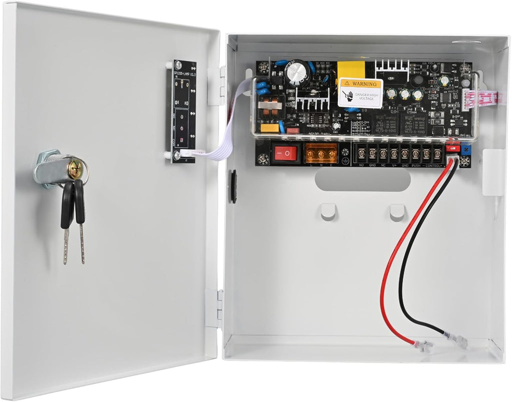 Access Control Power Supply Controller, 100V-240V AC to DC 12V/14V 5A, Adjustable Delay 0-15s, Metal Case with Battery Backup Charging & LED Indicators, for Door Locks, Intercoms, Access Systems