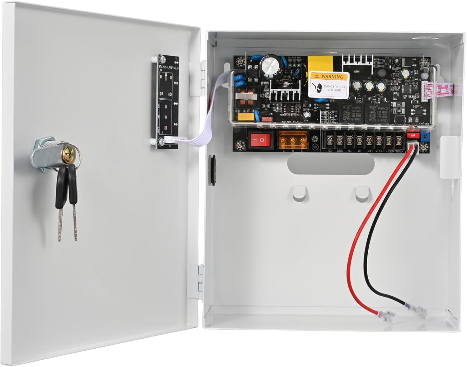 Access Control Power Supply Controller, 100V-240V AC to DC 12V/14V 5A, Adjustable Delay 0-15s, Metal Case with Battery Backup Charging & LED Indicators, for Door Locks, Intercoms, Access Systems