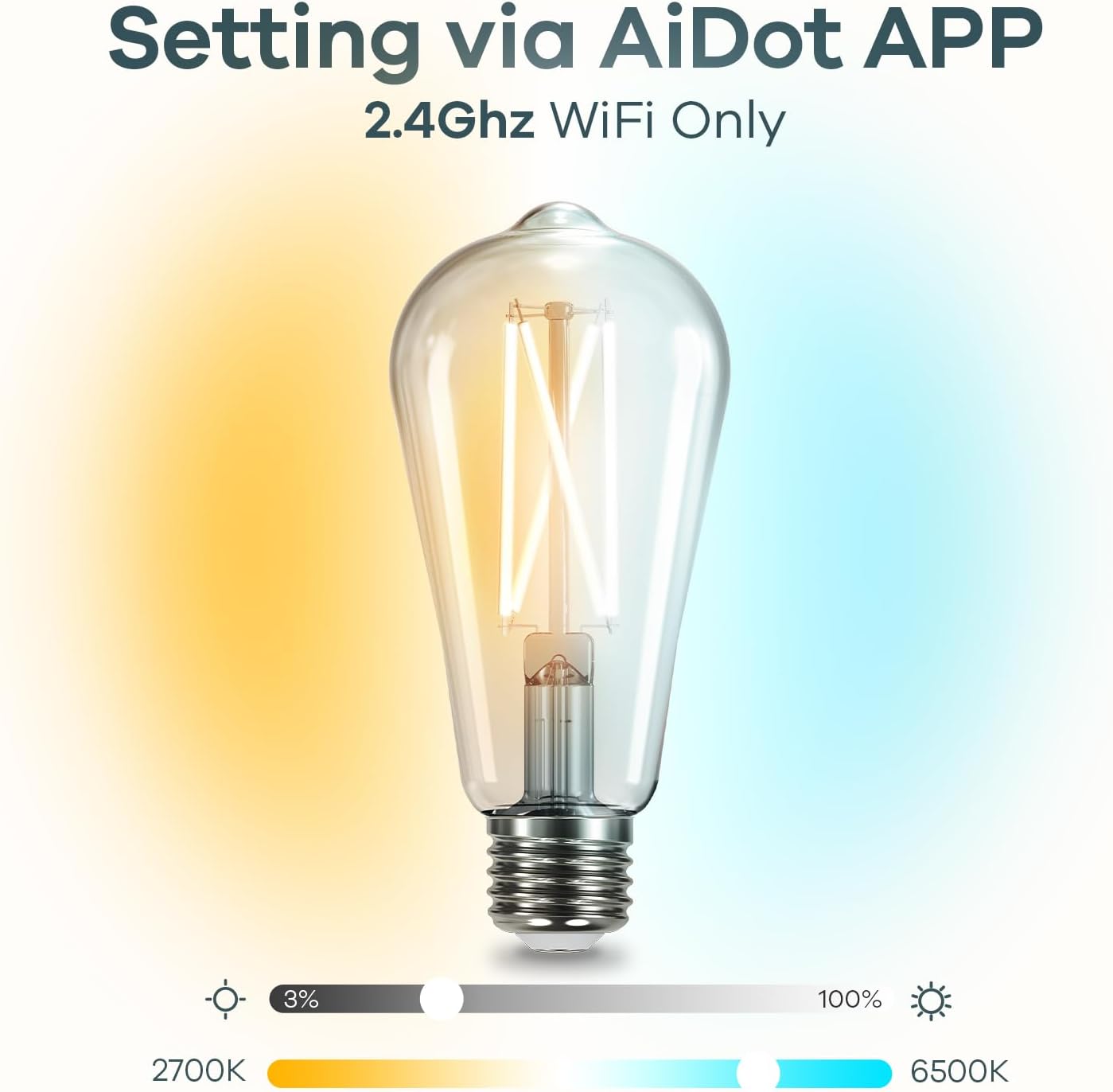 Linkind Smart Edison Bulbs, 2700K-6500K Tunable WiFi Edison Bulbs with Remote Control, 8W 60W Equivalent Dimmable ST19(ST58) Vintage Light Bulbs 800lm, Compatible with Alexa & Google Home, 6-Pack