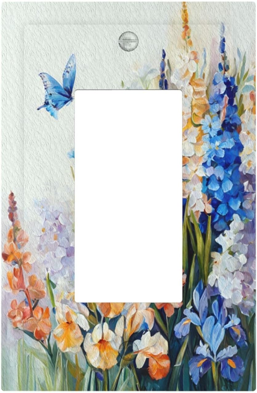 Decorative Outlet Covers Rustic Colorful Floral Garden Flowers 1 Gang Rocker Light Switch Cover Plate Single Decora Light Switch Covers Wall Plate Faceplate for Country Bedroom Home Decor