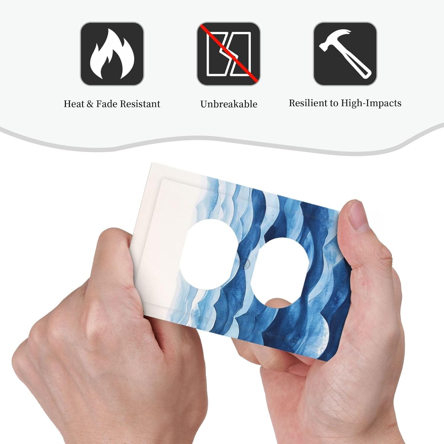 Outlet Covers Blue Watercolor Textured Abstract Ocean Wave 1 Gang Duplex Light Switch Cover Plate Decorative Switch Plate Covers Electrical Socket Cover for Bedroom living Room Decor