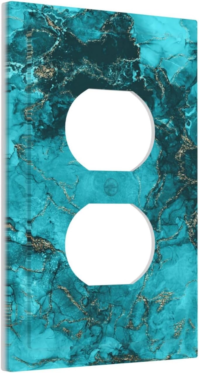 Decorative Outlet Covers Modern Abstract Turquoise Blue Marble Texture 1 Gang Duplex Light Switch Cover Plate Unique Wall Plates Switch Plate Cover for Bathroom Home Decor（2 Pack）