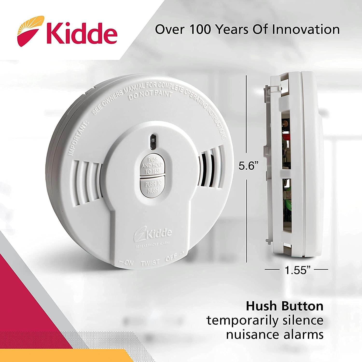 Kidde Smoke Detector, 10-Year Battery, LED Indicators, Replacement Alert, Test-Reset Button, 2 Pack