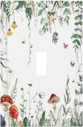 Decorative Light Switch Cover Sage Plant Red Mushroom Butterfly Wild Flower 1 Gang Single Toggle Device Electrical Faceplate Switchplates Decorator Outlet Wall Plate For Bed Room Home