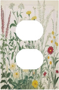 Rustic Wildflower Green Plants Daisy Floral Outlet Covers 1 Gang Duplex Light Switch Cover Decorative Switch Plates Electrical Receptacle Faceplate Wall Plate For Farmhouse Bed Room Decor