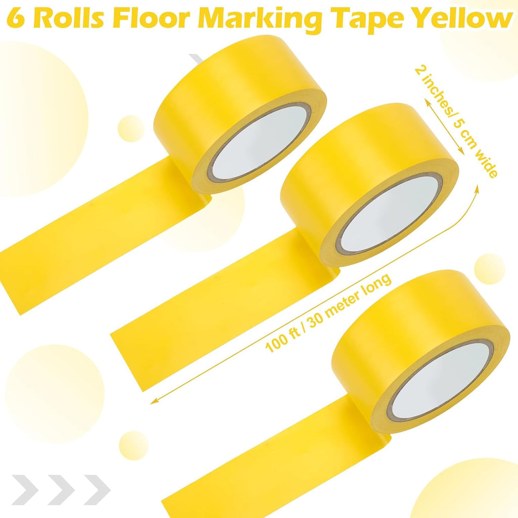 Outus Floor Marking Tapes 2" Width 100' Length Yellow Durable Non Abrasive Tough Floor Tape for Social Distancing, Gyms, Athletics, School, Restaurants, Equipment, Heavy Foot Traffic(6 Rolls)
