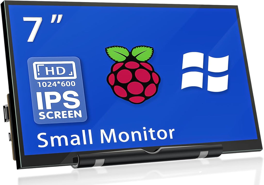 HMTECH Raspberry Pi Screen 7 Inch Small Monitor 1024x600 HDMI Monitor 16:9 IPS LCD Screen Display for Raspberry Pi 4/3/2/Zero/B/B+ Win11/10/8/7, Free-Driver