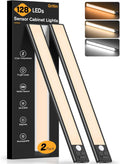 Gritin 14.7inch Under Cabinet Lighting Rechargeable - 128 LED Super Bright, 3-Color&5 Level Brightness, 4 Modes, Motion Sensor, Long Lasting-Easy Installation Magnetic Closet Lights - 2 Pack-Black