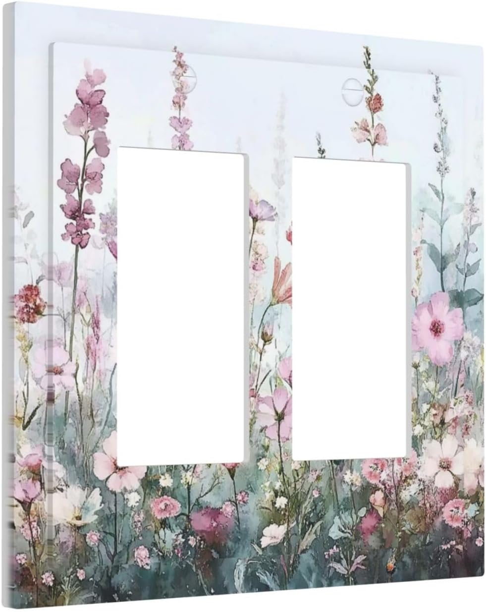 Pink Floral Watercolor Botanical Wildflowers Decorative Outlet Covers 2 Gang Double Gfci Rocker Electrical Wall Panels Light Switch Cover Plate For Bed Room Living Room Decor