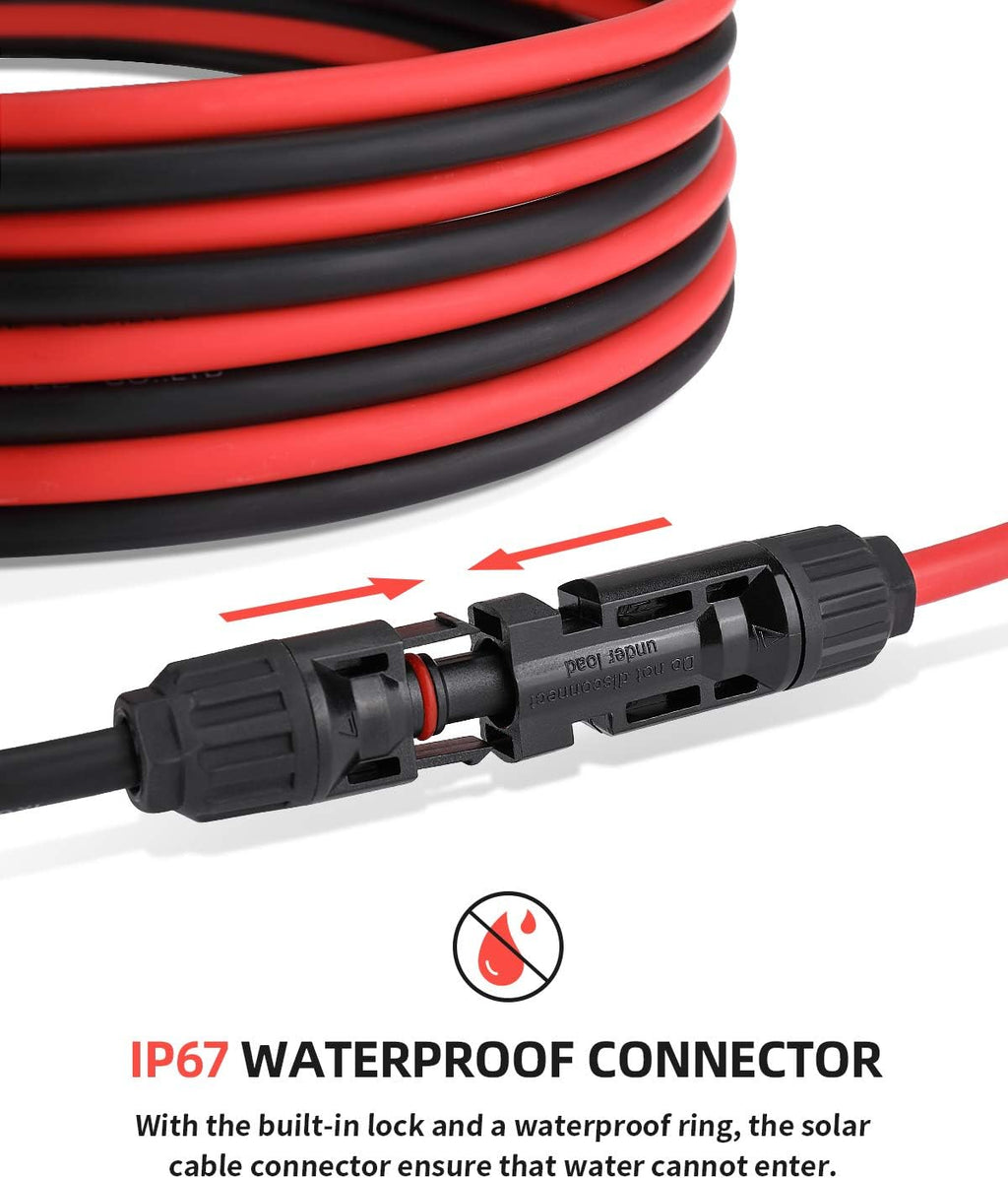 BougeRV 6 Feet 10AWG Solar Extension Cable with Female and Male Connector with Extra Pair of Connectors Solar Panel Adaptor Kit Tool (6FT Red + 6FT Black)
