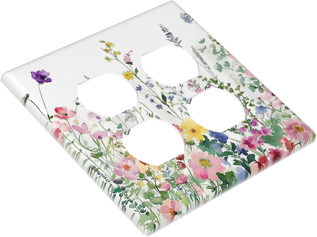Outlet Covers Boho Colorful Flowers Plant Rustic Wildflower 2 Gang Double Duplex Decorative Light Switch Covers Electrical Wallplates Socket Faceplate for Bed Room Bathroom Decor