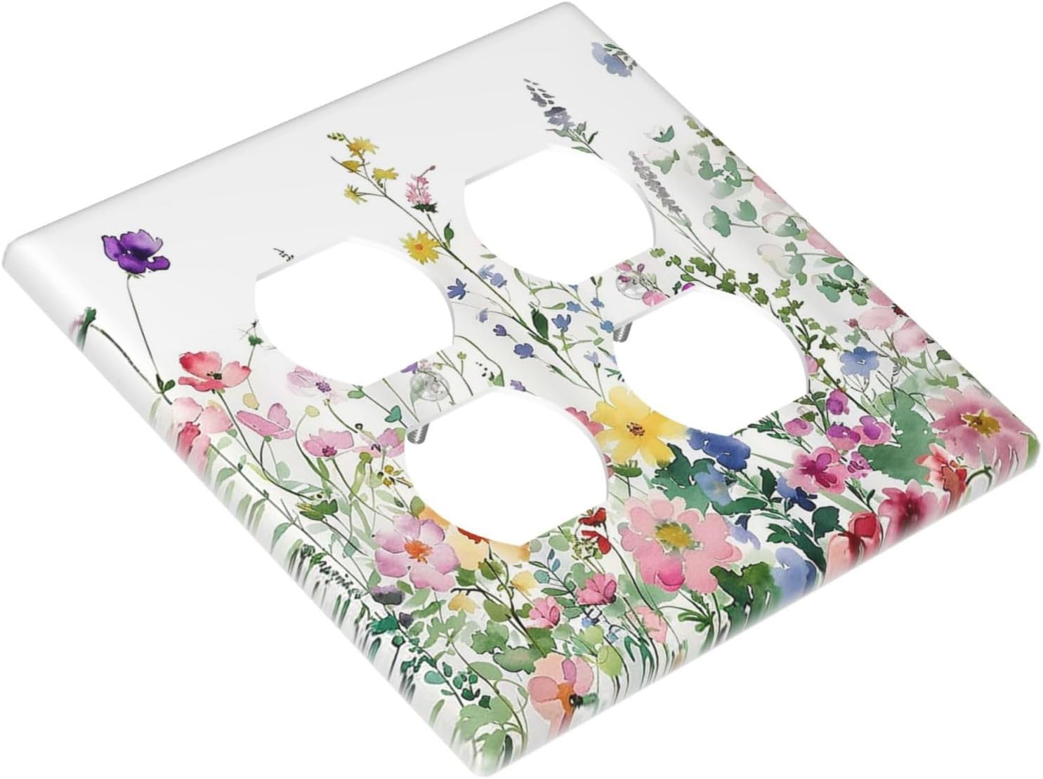Outlet Covers Boho Colorful Flowers Plant Rustic Wildflower 2 Gang Double Duplex Decorative Light Switch Covers Electrical Wallplates Socket Faceplate for Bed Room Bathroom Decor