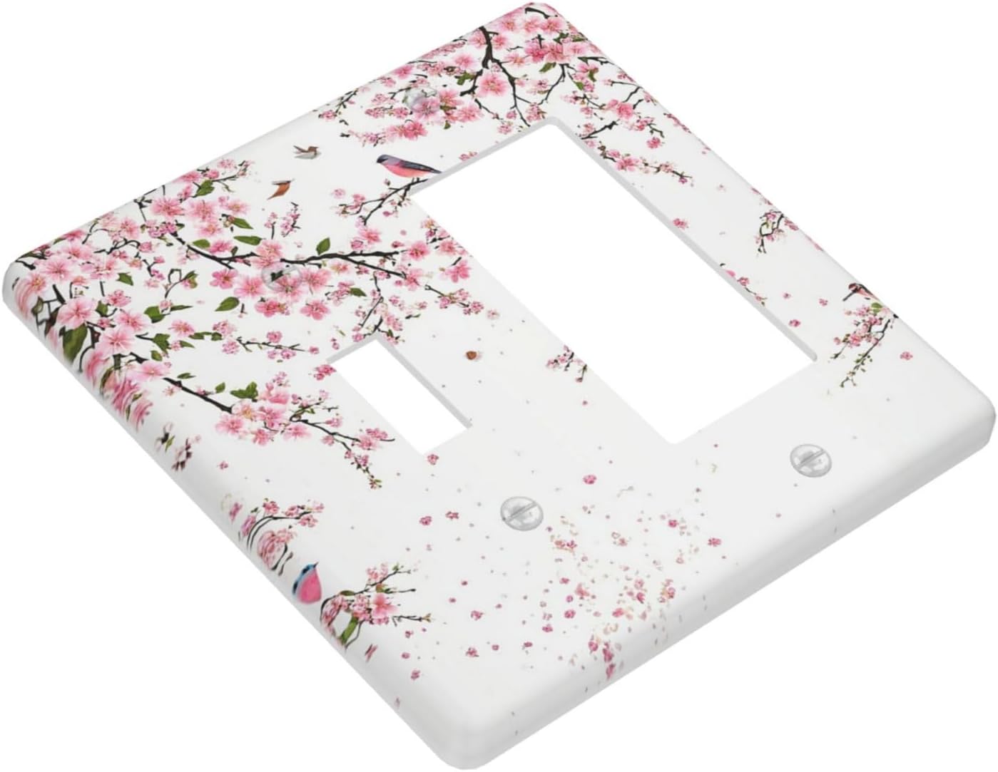 Decorative Outlet Covers Rustic Plum Blossom Pink Flowers 2 Gang Wall Plate Single Toggle 1 Rocker Light Switch Cover Switch Plate Covers Faceplate for Home Bedroom Decor