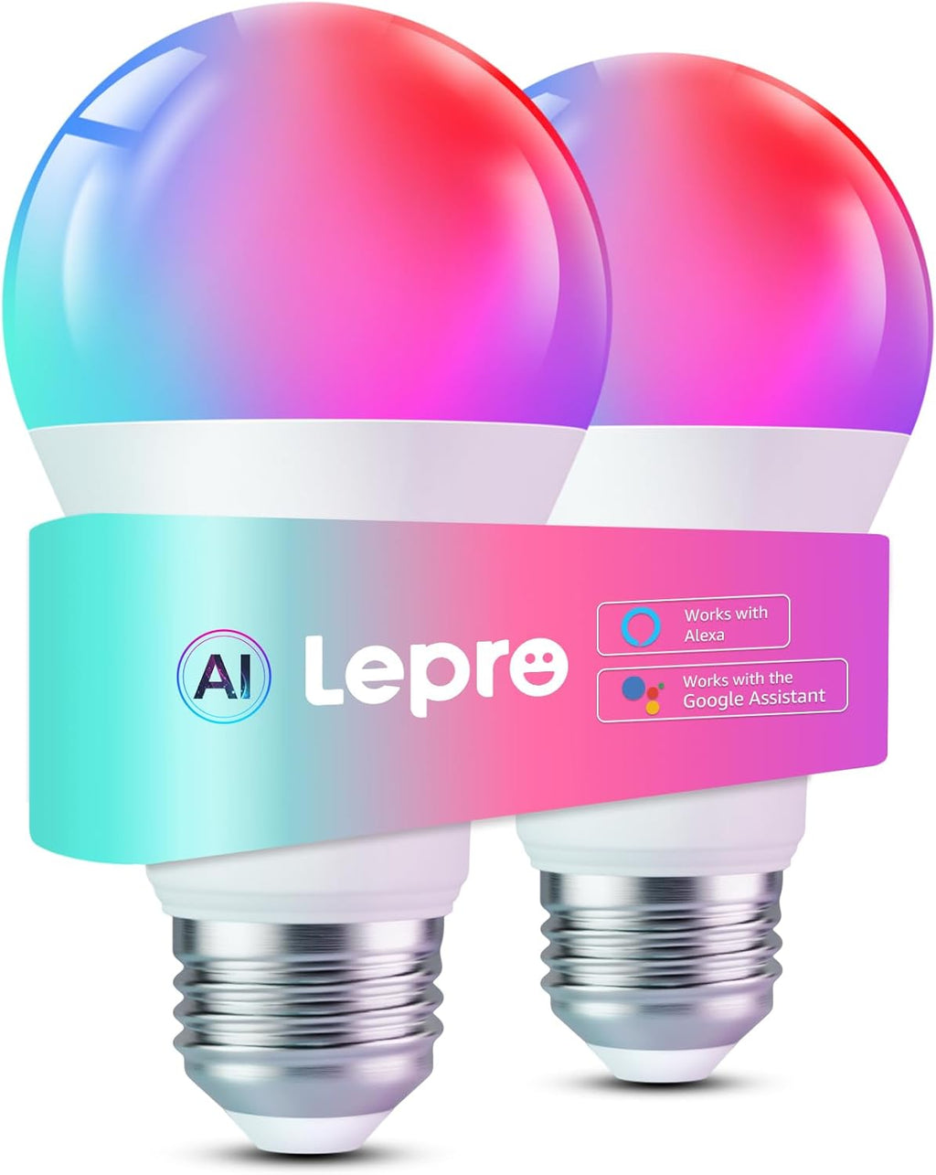 Lepro B2 AI Smart Light Bulbs - 1100LM WiFi & Bluetooth RGBWW Color Changing LED Bulb, Works with Alexa & Google Assistant, Personalized Al Lighting Designer, AI Voice Control, 2.4GHz Only, 2 Pack