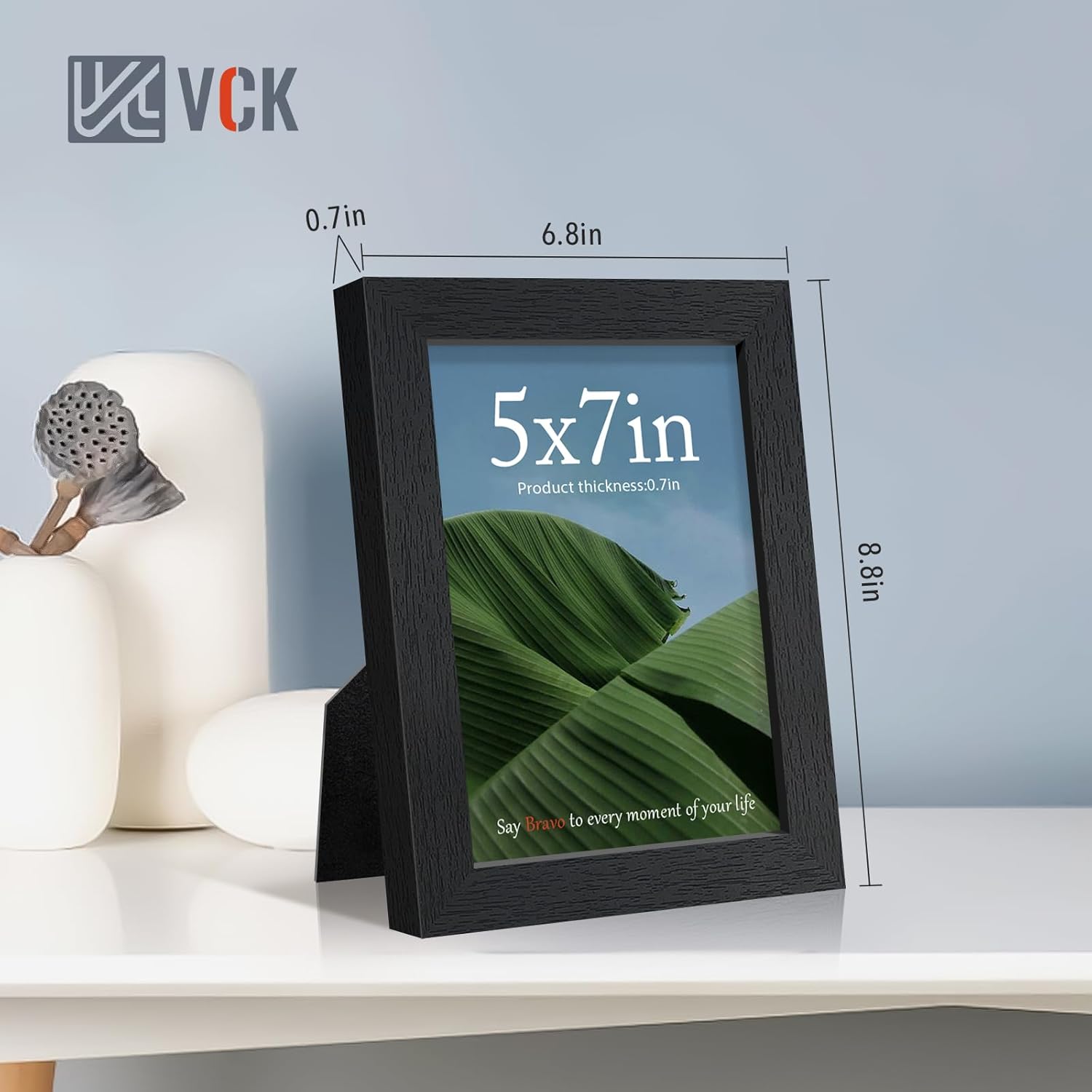 VCK 5x7 Picture Frames Black Set of 6, Wide Border Wood Poster Frame, Multi-Directional Display Family Photos, Office Prints, Studio/Gallery Artwork, Woodgrain Series, Tabletop & Wall Hanging
