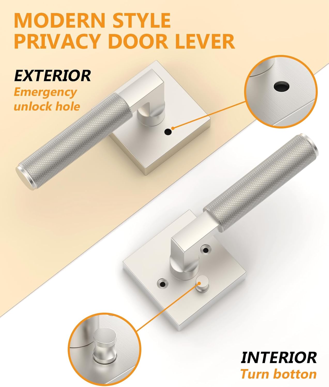 Asidrama 1 Pack Brushed Satin Nickel Privacy Door Handles, Door Lever with Door Knobs Indoor for Bedroom or Bathroom, Heavy Duty Door Handles Interior with Locks for Left Right Sided Doors