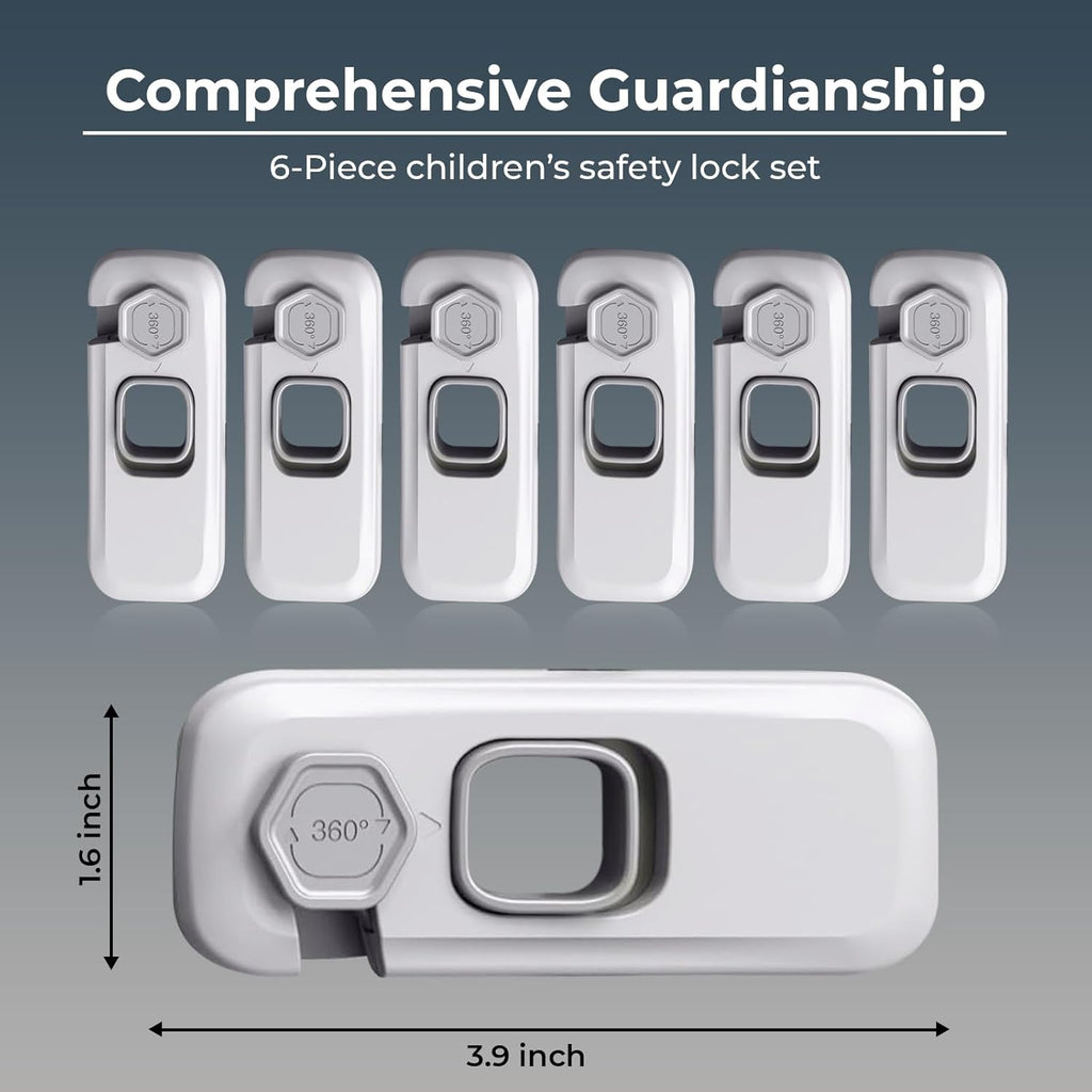 6-Pack Child Proof Refrigerator Lock, Cabinet Lock Baby Proofing, Fridge Locks for Kids with Self Adhesive Latches, Child Safety Locks for Doors, Drawers, Oven, Dishwasher, RV Refrigerator (Grey)