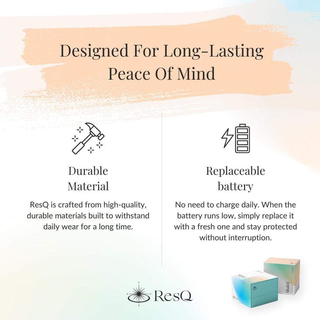 ResQ Jewelry, Shakti Smart Bluetooth Safety Necklace, Discreet Wearable Safety Device - GPS Location Tracking, Audio Recording, One Touch Activation