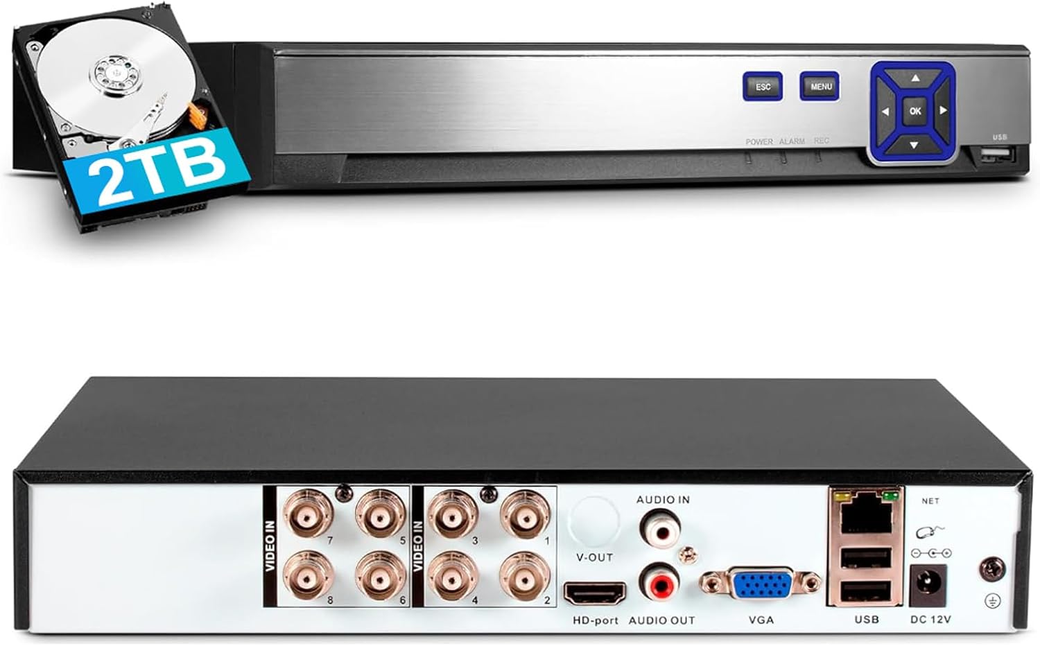 KERUI 5MP 8Channel Security Camera DVR System H.265+ Surveillance DVR Recorder for up to 5MP AHD/TVI/CVI/CVBS/IP Cameras, Remote Access, Smart Playback(with 2TB Hard Drive)