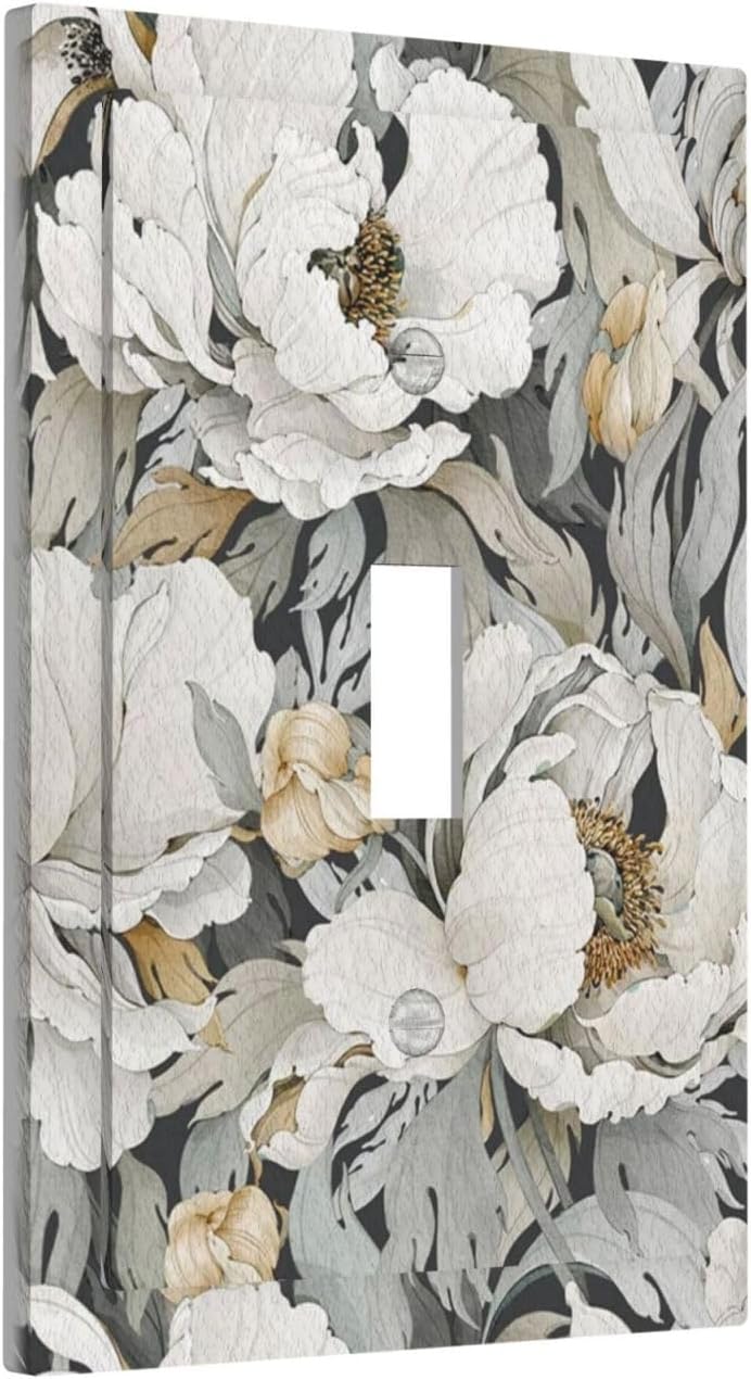 Decorative Light Switch Cover Rusitc White Flowers Country Floral Farmhouse Single Toggle Switchplate 1 Gang Wall Plate Switchcover Decora Light Switch Plate for Home Decor
