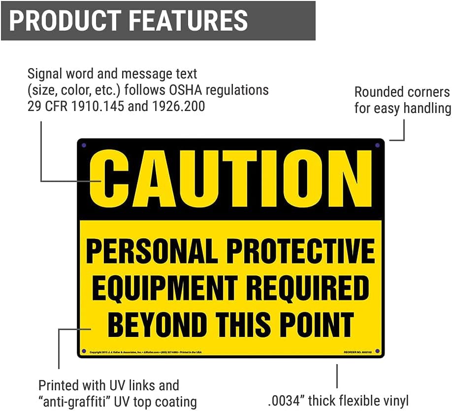 Caution: Personal Protective Equipment Required Beyond This Point Sign - 14" x 10" Permanent Self Adhesive Vinyl, J. J. Keller & Associates, Inc.