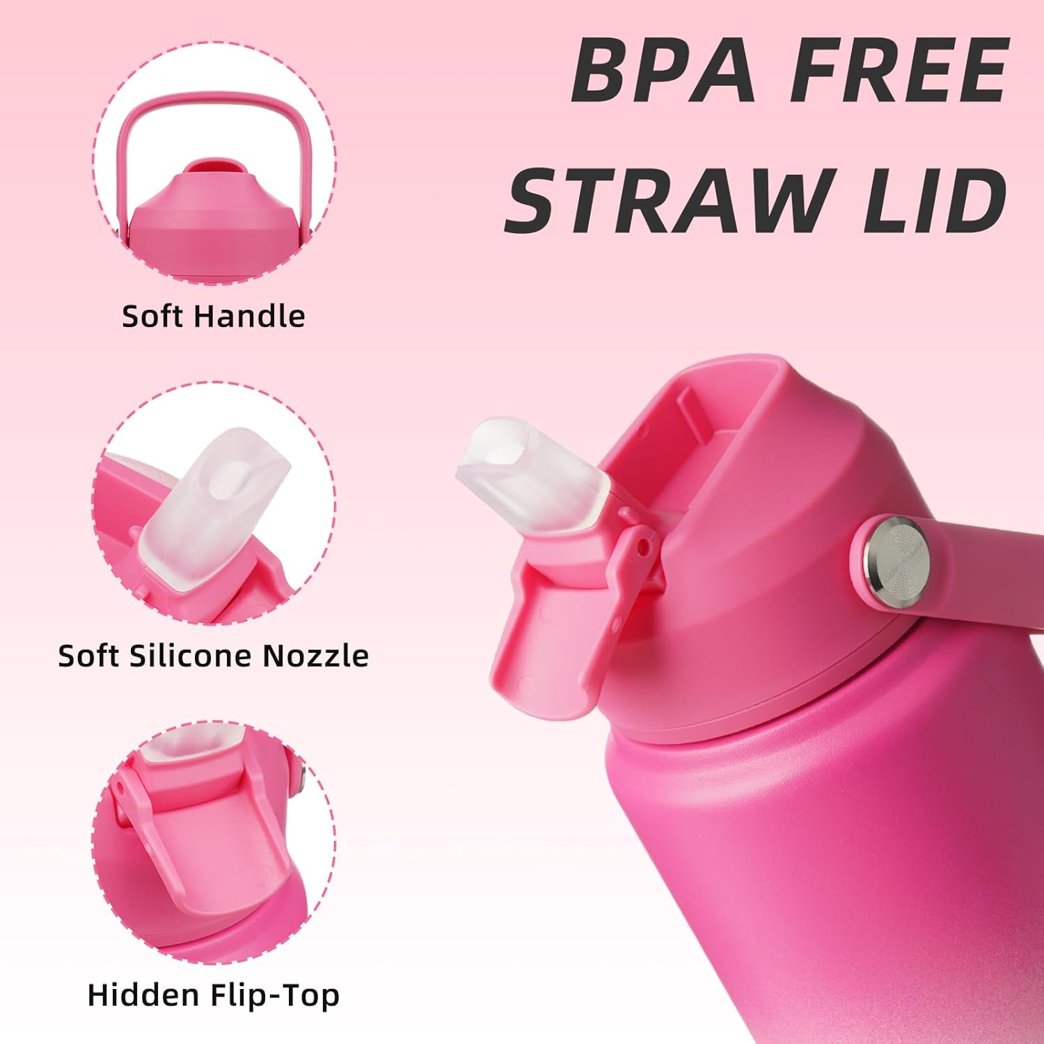 BJPKPK Water Bottle with Straw Lid, 24oz Vacuum Insulated Water Bottles, Metal Stainless Steel Thermo for Sports, Travel, BPA Free Leak Proof Thermo, Cups, Flasks, Tumblers,Cherry