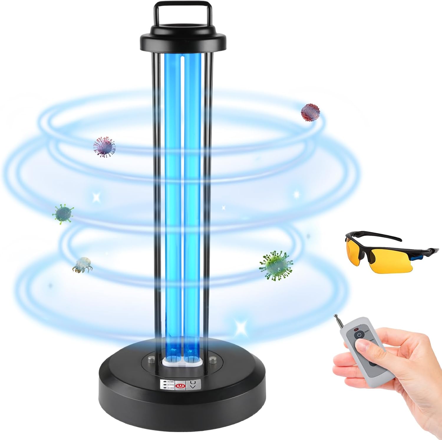 38W UV Sanitizer Light, Portable Ultraviolet Light with 3-Gear Timer, 110V, 99.99% UVC Ozone Free UV Lamp for Home, Office, Hotel, School