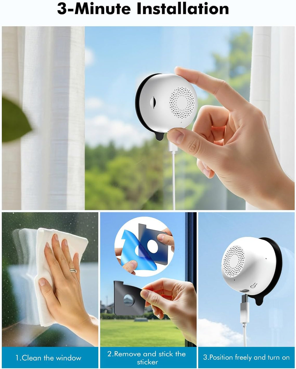 3MP 2K Window Camera, 5G & 2.4GHz WiFi Indoor Camera for Home Security with AI Color Night Vision, 24/7 Recording, Motion Detection, Easy & Quick Window Mount for Outdoor Monitoring