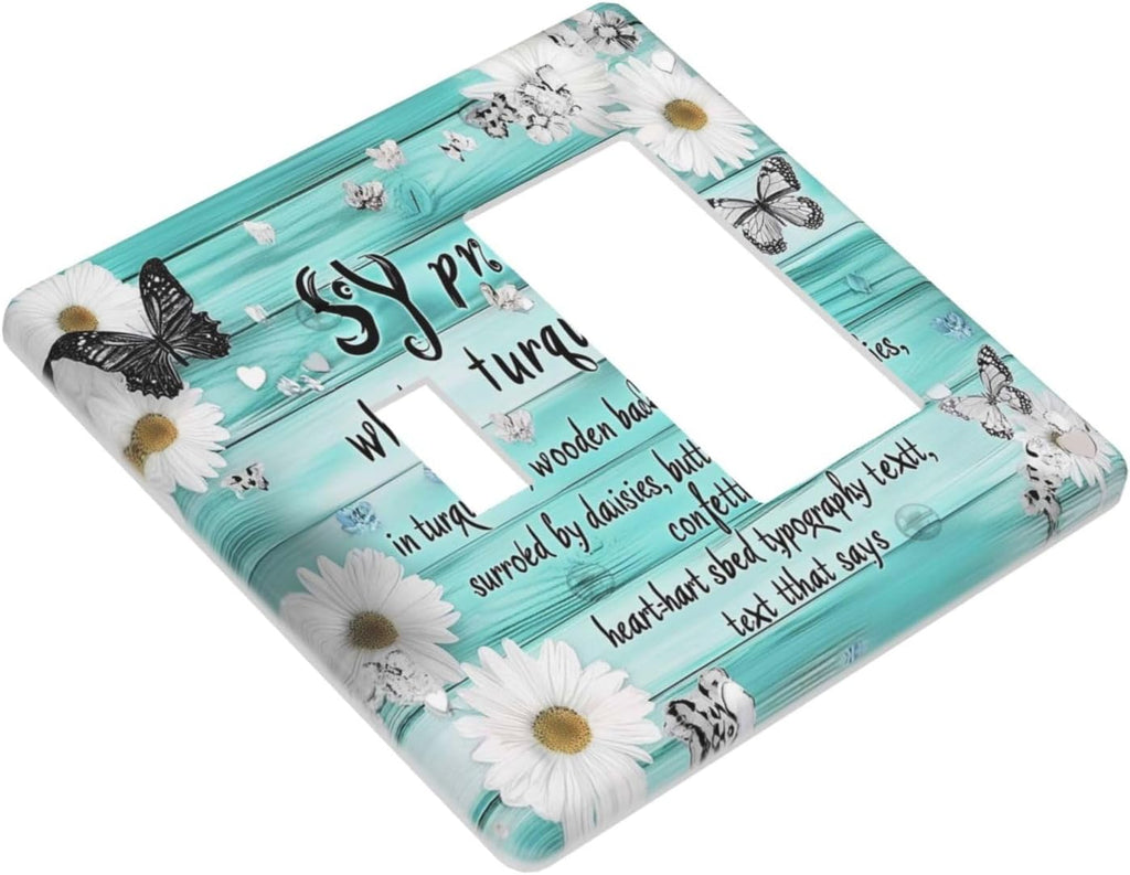Teal Butterfly Daisy Rustic Wooden Signs Outlet Covers 1 Toggle 1 Rocker Combination Decorative Wall Plate Electrical Switch Plates Light Switch Cover Plate For Farmhouse Cabin Decor