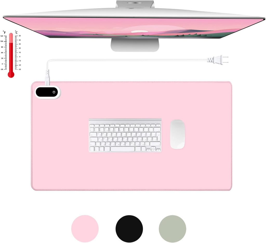Konohan Heated Large Desk Mat PU Leather Warm Mouse Pad with 5 Heating Level & 4 Hour Auto Shut-Off Heating Keyboard Pad Warmer Gaming Mice Mat Only Supports 110v(Pink Color,23.6"x 14.2")