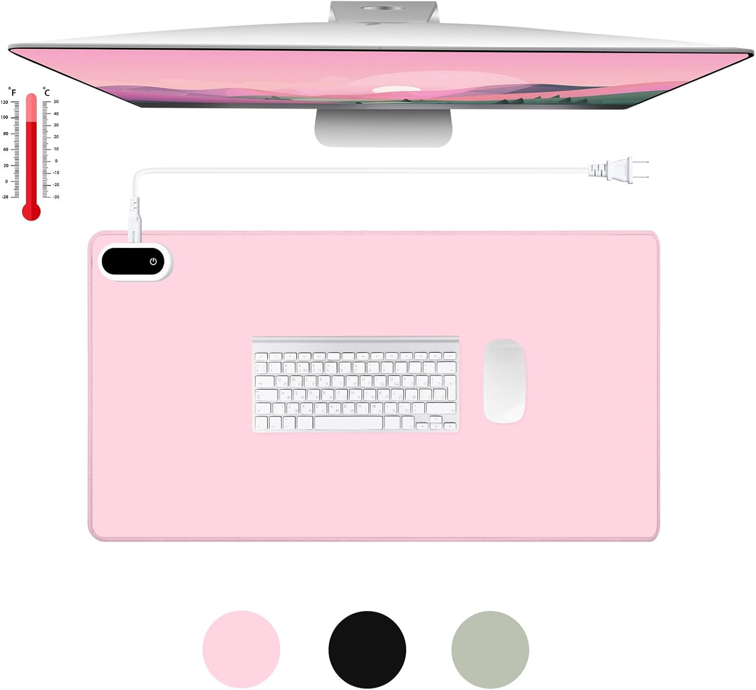 Konohan Heated Large Desk Mat PU Leather Warm Mouse Pad with 5 Heating Level & 4 Hour Auto Shut-Off Heating Keyboard Pad Warmer Gaming Mice Mat Only Supports 110v(Pink Color,23.6"x 14.2")