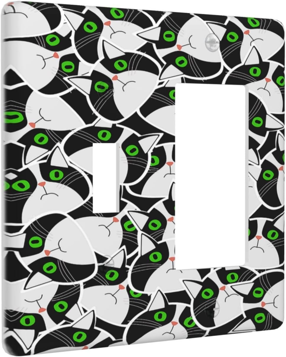 Funny Cat Wacky Kitty 2 Gang Combo 1 Toggle 1 Rcoker Light Switch Covers Decorative Switch Plates Electrical Switch Plates and Outlet Covers for Home Art Decor 4.5 X 4.5 IN