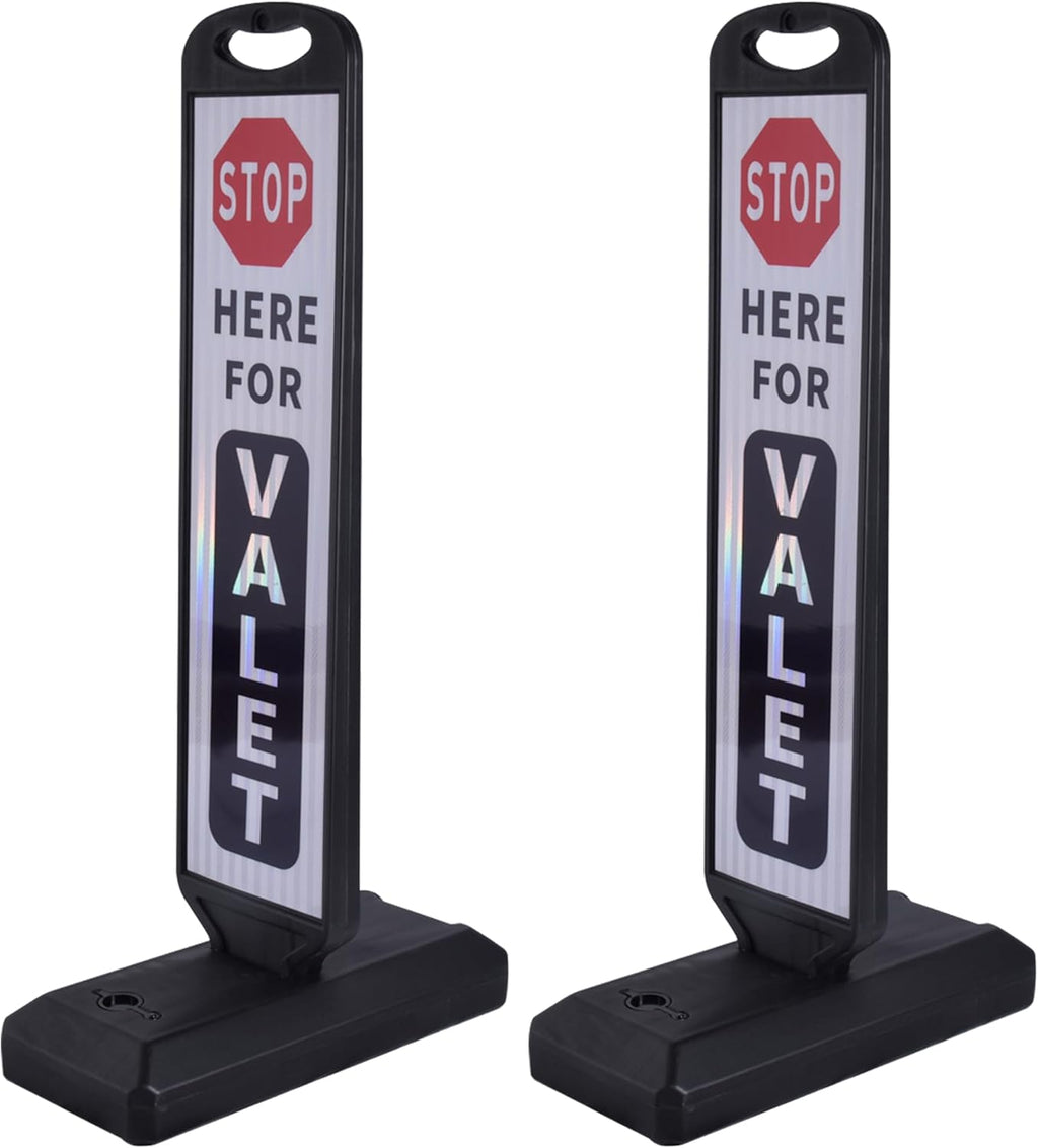OrangeStar 2-Pack Valet Parking Signs - Double-Sided Reflective Parking Lot Signs with Water-Filled Base, Heavy-Duty Traffic Control for Hotels, Restaurants & Events, White