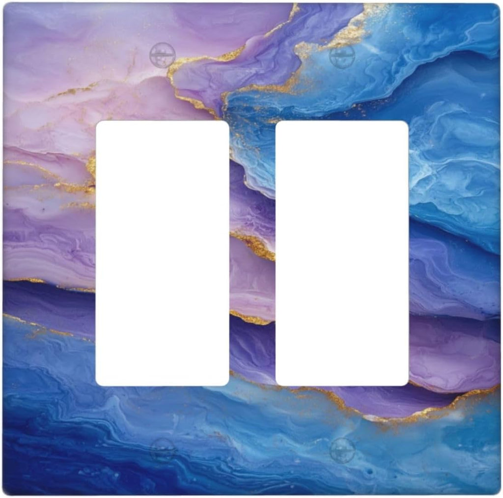 Decorative Outlet Covers Abstract Blue Purple Gold Marble Texture 2 Gang Light Switch Cover Plate Double Rocker Wall Plate Switch Plate Covers Faceplate for Bathroon Kitchen Decor