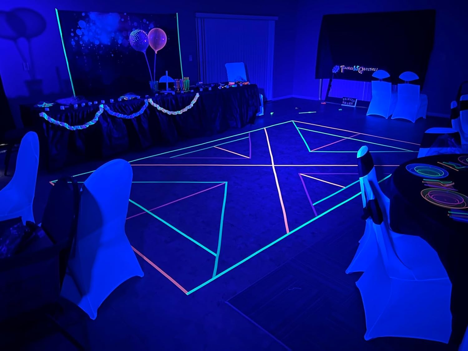 SWRT Neon Gaffer Cloth UV Blacklight Tape for Party Supplies, 5 Rolls Multi-Color UV Fluorescent Glow in The Dark Tape for Party Decoration, Dance Floors, UV Party (0.6 inch x 16.5 feet)
