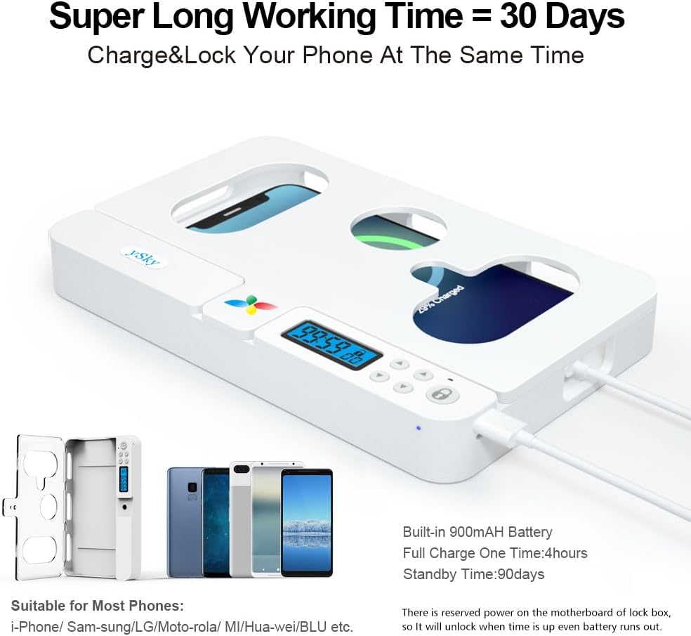 ySky Portable Phone Lock Box with Timer for iPhone and Android Phones, Self-Control Timed Phone Jail Locker to Help Kids,Students, Adults Focus Back, Unplug from Phones Boost Your Mental Wellness