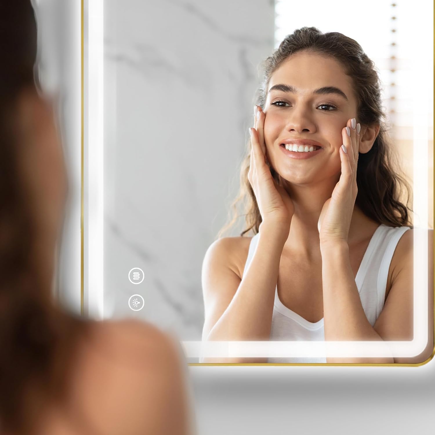 Niccy LED Bathroom Mirror with Lights, 36"x24" Vanity Mirror for Wall Makeup Mirror with Front and Backlit Anti-Fog 3 Colors and Dimmable Light Smart Rectangle Mirror for Bathroom, Gold