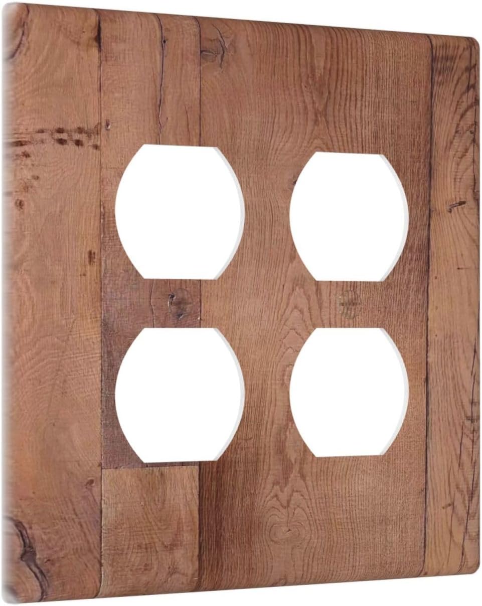 Rustic Brown Dark Wood Texture Printing Outlet Covers 2 Gang Double Duplex Decorative Light Switch Covers Electrical Wallplates Socket Faceplate For Farmhouse Cabin Decor