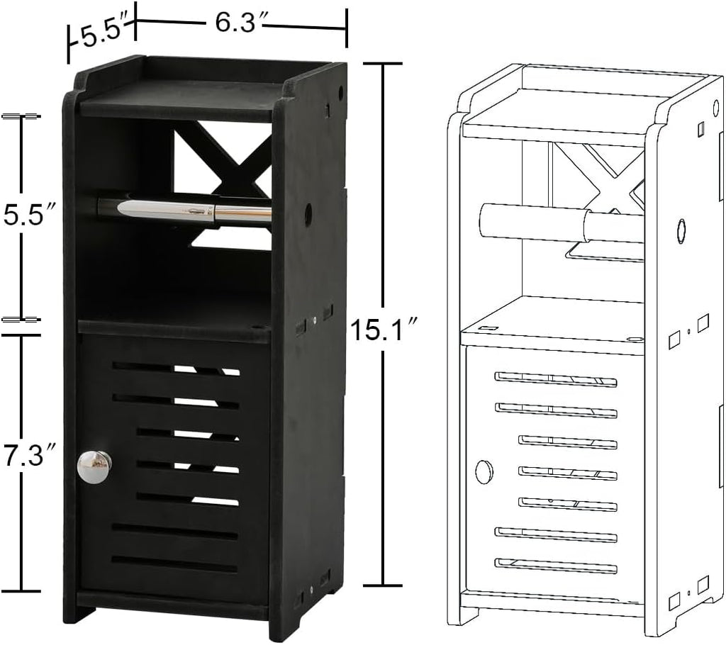 AOJEZOR Toilet Paper Holder Stand: PVC Freestanding Bathroom Cabinet Storage for Apartment Dwellers - Slim Bathroom Storage - Black