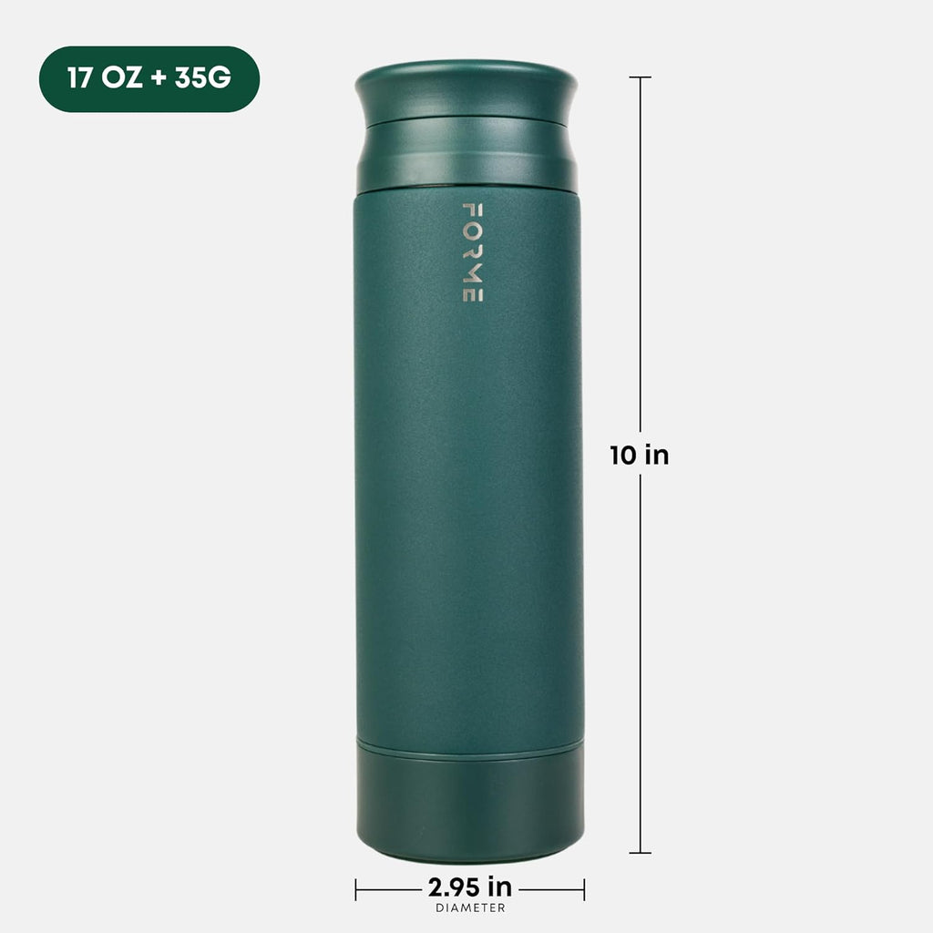 FORME - Blender Shaker Bottle, Leakproof Double Insulated Stainless Steel, Noiseless Shaker Bottle for Hot & Cold Drinks with Supplement Storage, Ideal for Protein & Shakes (Jungle, 16.9 oz)