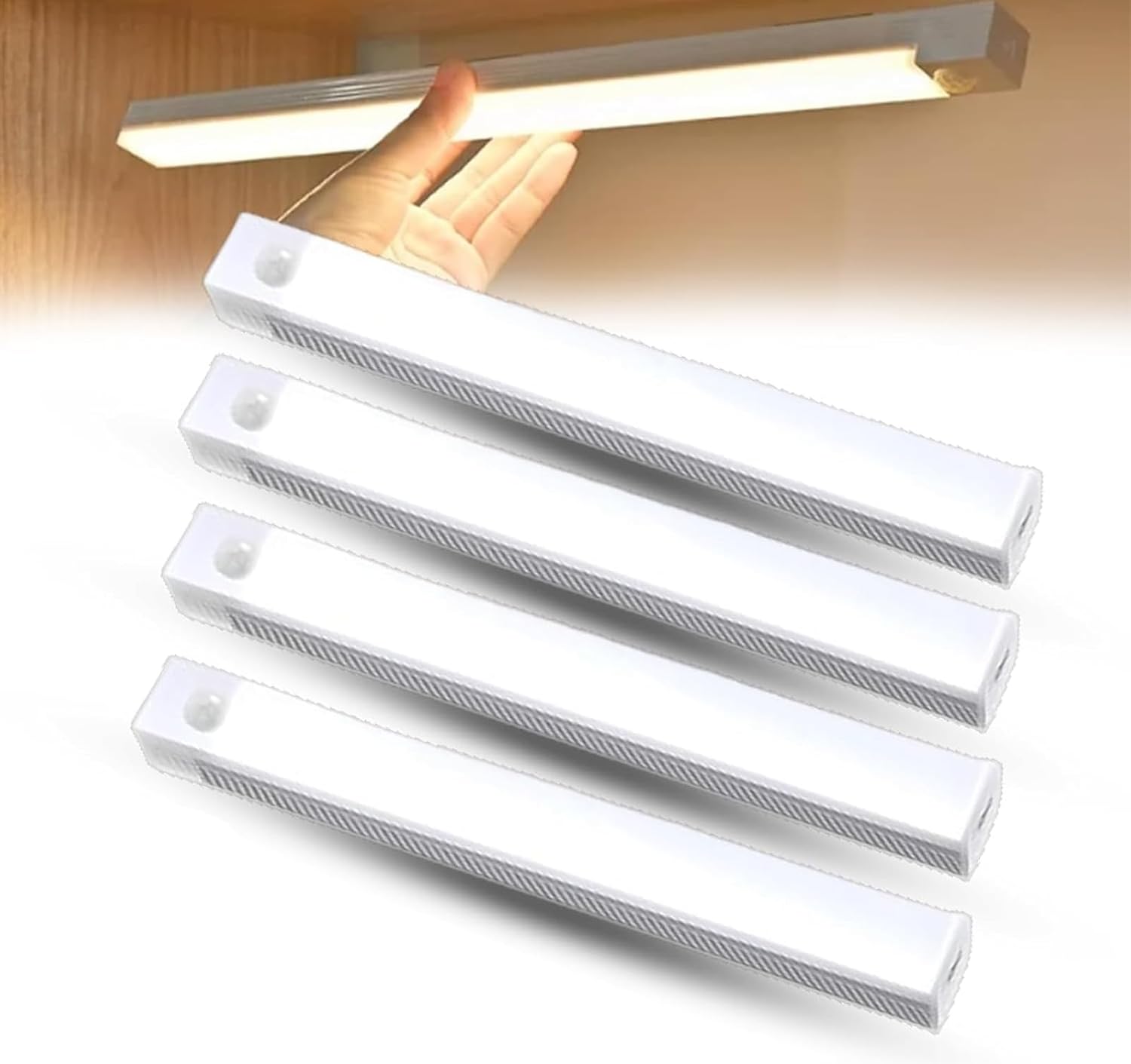 Punch-Free Smart Sensor Magnetic Rechargeable LED Lights, Motion Sensor Light Indoor for Stairs, Wardrobe, Cabinet (4PCS White Light,10cm/3.94in)