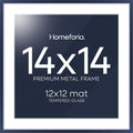 Homeforia 14x14 Picture Frame Navy Blue, High End Metal 14 x 14 Square Poster Frame with Mat 12 x 12 Photo, 14x14 Frame Matted to 12x12 Print, 14by14 Hanging Frames, Tempered Glass, Wall Kit, Set of 1