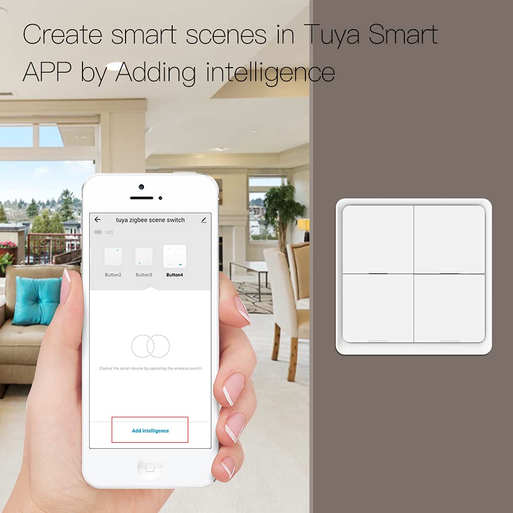 MOES Wireless Smart Scene Switch Button, Require MOES HUB, Zigbee Connection Tuya Battery Powered Included 12 Scene Controller for Smart Home Automation 4 Gang Black