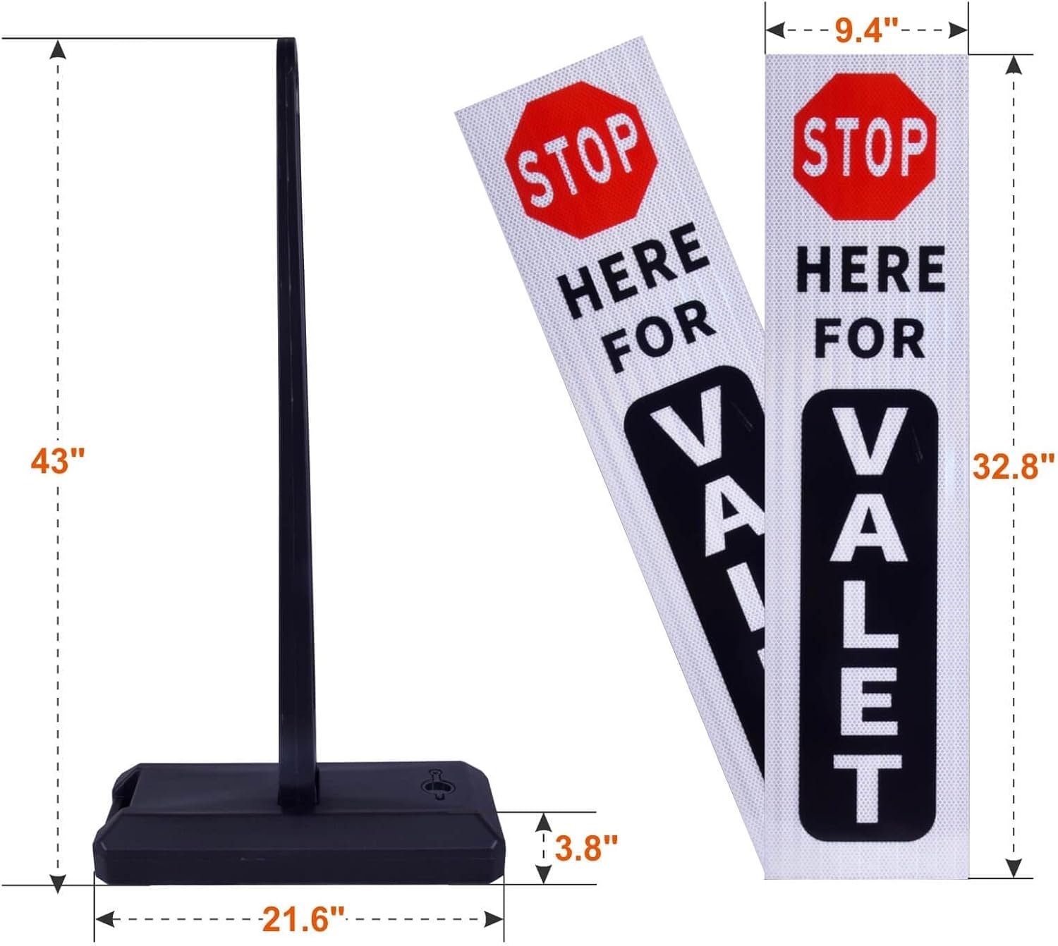 Valet Parking Sign with Heavy Weighted Water-Filled Base - 2 Sets, Reflective Traffic Sign for Parking Lots, Events, and Driveways, Durable and Portable Design