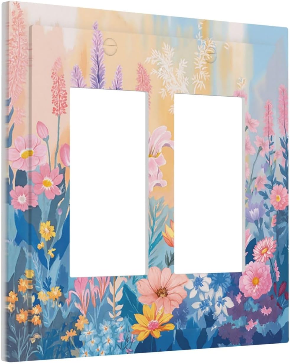 Decorative Outlet Covers Colorful Watercolor Flowers Wildflower Plants 2 Gang Double Rocker Light Switch Cover Plate Electrical Switch Plate Cover Decorate GFCI Wall Plate for Bathroom Home Decor