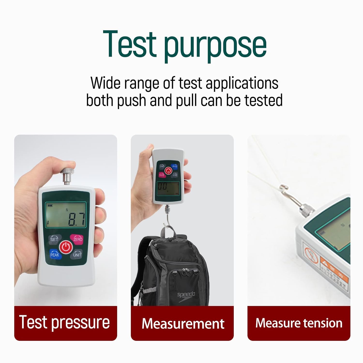500N Digital Force Gauge Push and Pull Tester Meter with 4 Measurement Units N Kg Lb Oz, Automatic Backlight, Buzzer Alarm Function,1% Accuracy