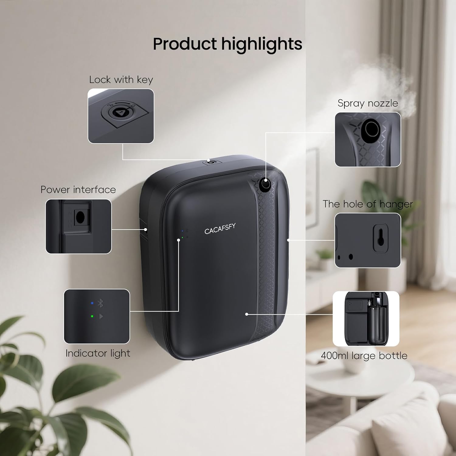Waterless Essential Oil Diffuser,(2 * 50ml Fragrances Included) 3000 Sq.Ft Coverage 400ml Capacity Hotel Scent Diffuser,Cold Air Tech, App & Button Control,Scent Diffusers for Home Large Room (Black)